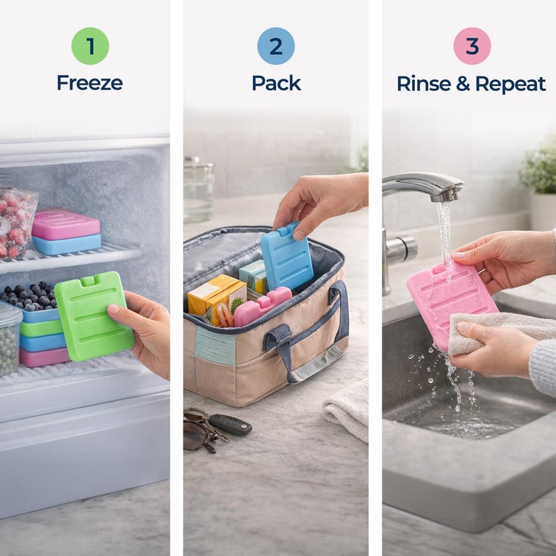 Kona Small Lunch Ice Packs Set of 6 - TSA Airline Compliant, Slim Reusable Freezer Packs, Approved Ice Replacement & Fits Most Anywhere, 3 X 3 Inches - Image 3