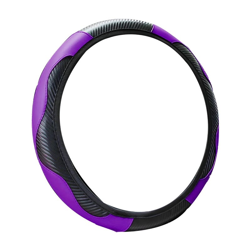 Fekey&JF Car Steering Wheel Cover, Universal Microfiber PU Leather Elastic 15 inch Stitching Color Anti-Slip Steering Wheel Protector, Car Interior Protection Accessories for Men Women (Black/Purple) - Image 1