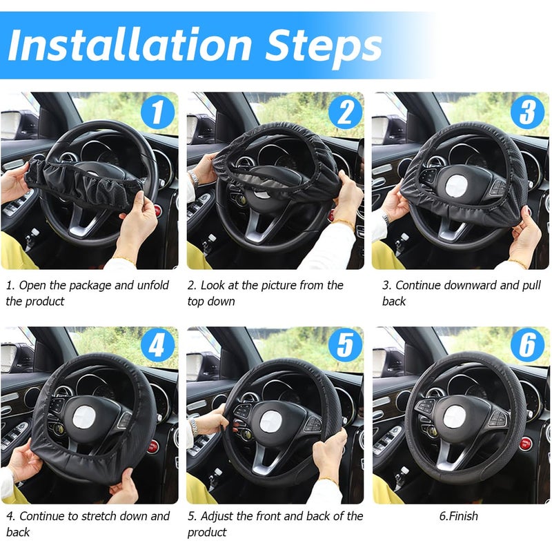 Fekey&JF Car Steering Wheel Cover, Universal Microfiber PU Leather Elastic 15 inch Stitching Color Anti-Slip Steering Wheel Protector, Car Interior Protection Accessories for Men Women (Black/Purple) - Image 4