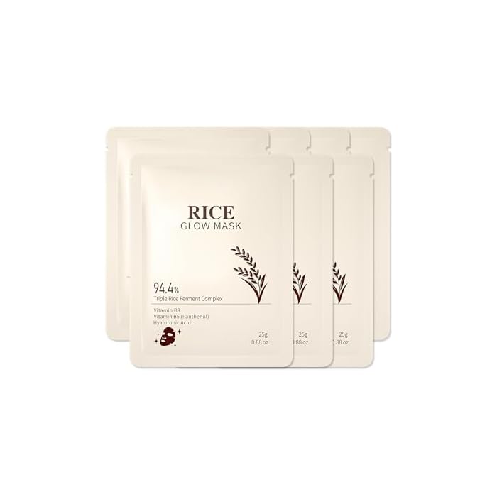 AKARY Rice Face Mask, Triple Grain Ferment Complex Sheet Mask, Skincare Face Masks for Hydrating,Moisturizing & Soothing Skin, Travel Essentials & Self Care Gifts for Women (Rice Glow Mask-7 Pack)