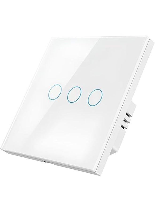 MOES Tuya WiFi Smart Touch Switch – 3 Gang | Sleek Glass Panel, Neutral/No-Neutral Installation (Capacitor Included), Smart Life App Control - Image 1
