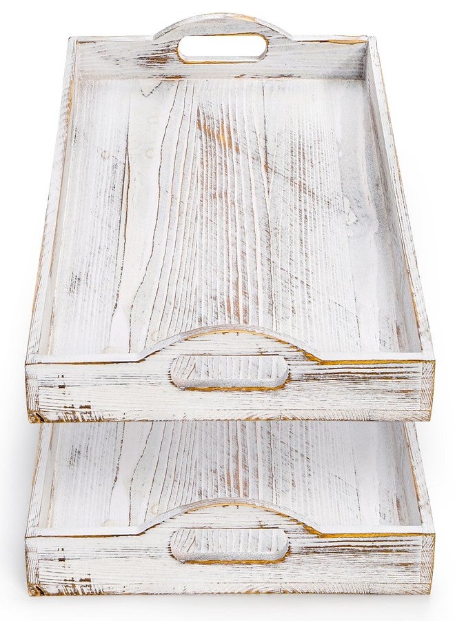 DEAYOU 2 Pack Wood Serving Tray, 16.5" Ottoman Wooden Trays for Coffee Table, Farmhouse Vintage Decorative Tray Platter with Cutout Handle for Eating, Breakfast, Rectangle, 16.5" L x 11" W - Image 3