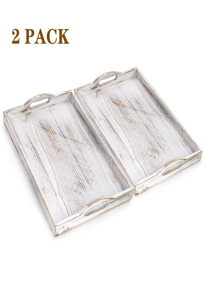 DEAYOU 2 Pack Wood Serving Tray, 16.5" Ottoman Wooden Trays for Coffee Table, Farmhouse Vintage Decorative Tray Platter with Cutout Handle for Eating, Breakfast, Rectangle, 16.5" L x 11" W - Image 4