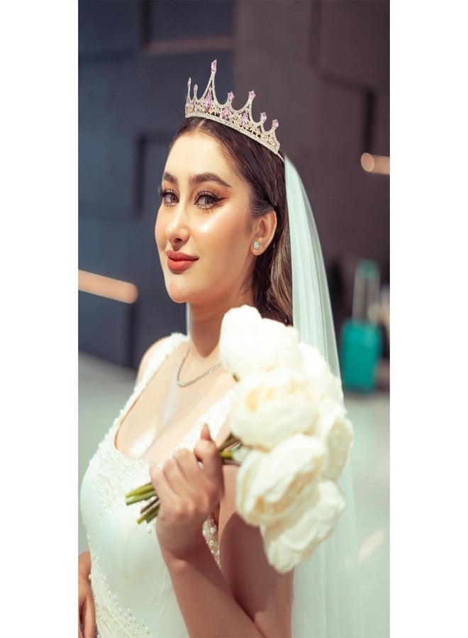 Amariver Gold Wedding Crown Crystal Tiara for Women Queen Crowns Princess Headband Pink Rhinestones Tiaras for Bride Sparkle Hair Accessories for Birthday Prom Pageant Party - Image 5