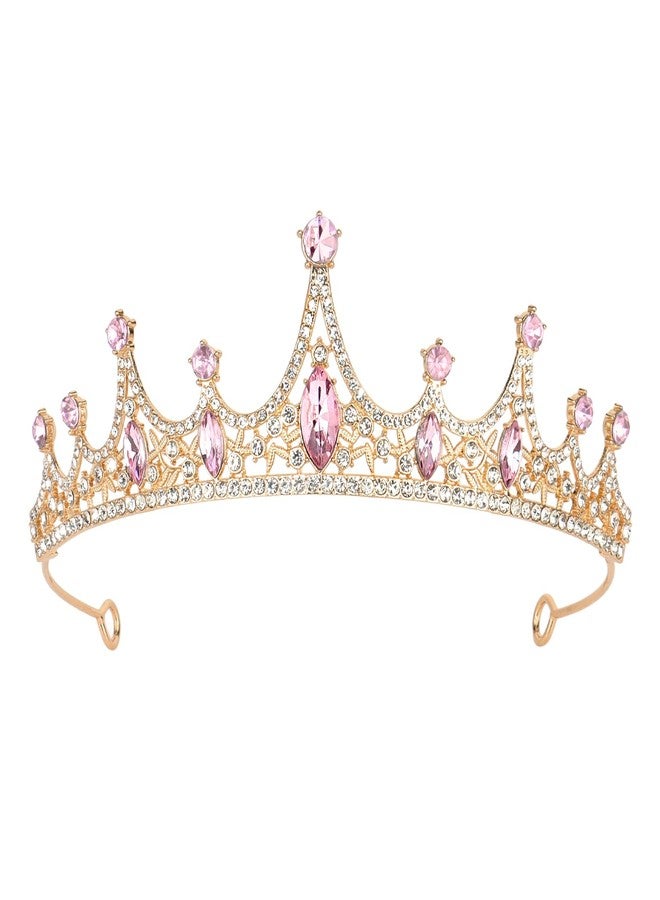 Amariver Gold Wedding Crown Crystal Tiara for Women Queen Crowns Princess Headband Pink Rhinestones Tiaras for Bride Sparkle Hair Accessories for Birthday Prom Pageant Party - Image 1