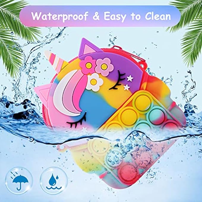 Ainiv Crossbody Pop it Bag, 2 in 1 unicorn Fidget Shoulder Bag for Girls, Silicone Push Bubble Small Purse with Adjustable Strap Length, Relief Stress for Adult Kids (Colorful) - Image 4