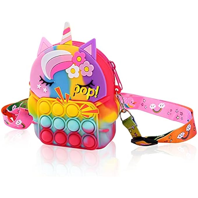 Ainiv Crossbody Pop it Bag, 2 in 1 unicorn Fidget Shoulder Bag for Girls, Silicone Push Bubble Small Purse with Adjustable Strap Length, Relief Stress for Adult Kids (Colorful) - Image 2