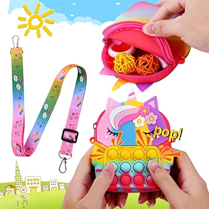 Ainiv Crossbody Pop it Bag, 2 in 1 unicorn Fidget Shoulder Bag for Girls, Silicone Push Bubble Small Purse with Adjustable Strap Length, Relief Stress for Adult Kids (Colorful) - Image 5