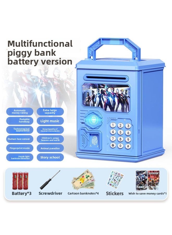 Generic - 2024 Children's Ultraman Piggy Bank Boy's Large Capacity Can't Fall, Only Can't Enter, Password Piggy Bank-Color:Blue Otman [face Fingerprint Version ε Music Story] Battery - Image 1