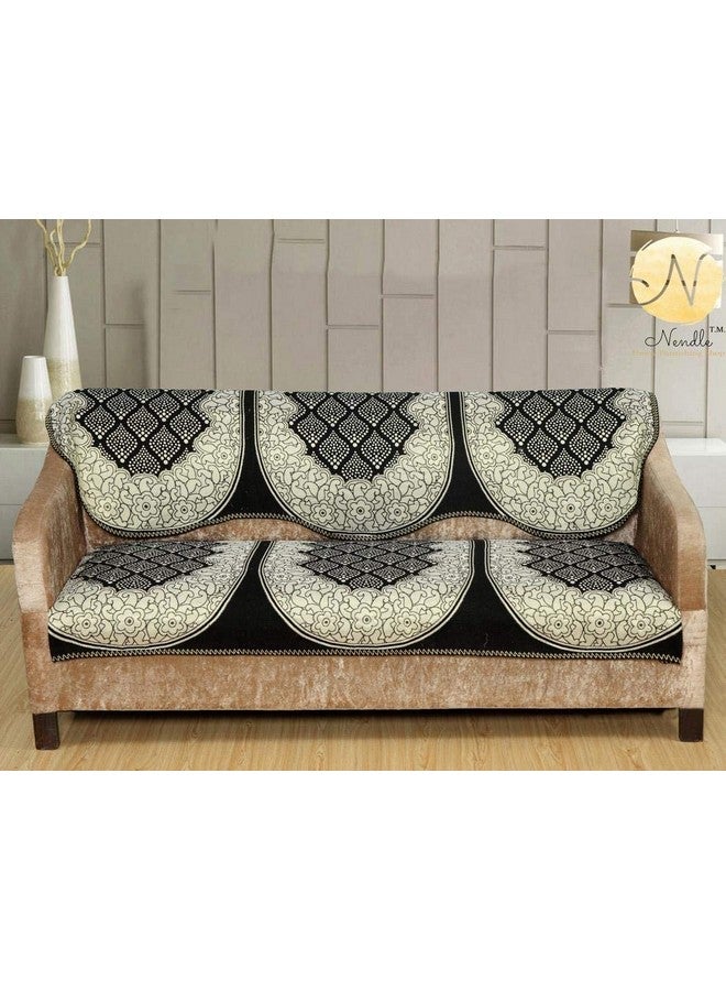 Nendle Luxurious Cotton Abstract Design 5 Seater Sofa Cover Set- 6 Pieces (Black) - Image 2