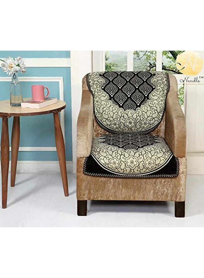 Nendle Luxurious Cotton Abstract Design 5 Seater Sofa Cover Set- 6 Pieces (Black) - Image 3