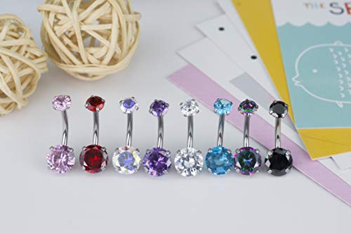 HQLA 14G Belly Button Rings Surgical Stainless Steel Round Cubic Zirconia Navel Barbell Stud Body Piercing (8pcs) - Image 4