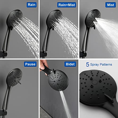 SHAMANDA Shower Faucet Set, Wall Mounted Shower System with High Pressure 9" Rain Shower head and 5-Setting Handheld Shower Head(Pressure Balance Round-In Valve and Trim Included), Matte Black, L01-7 - Image 3