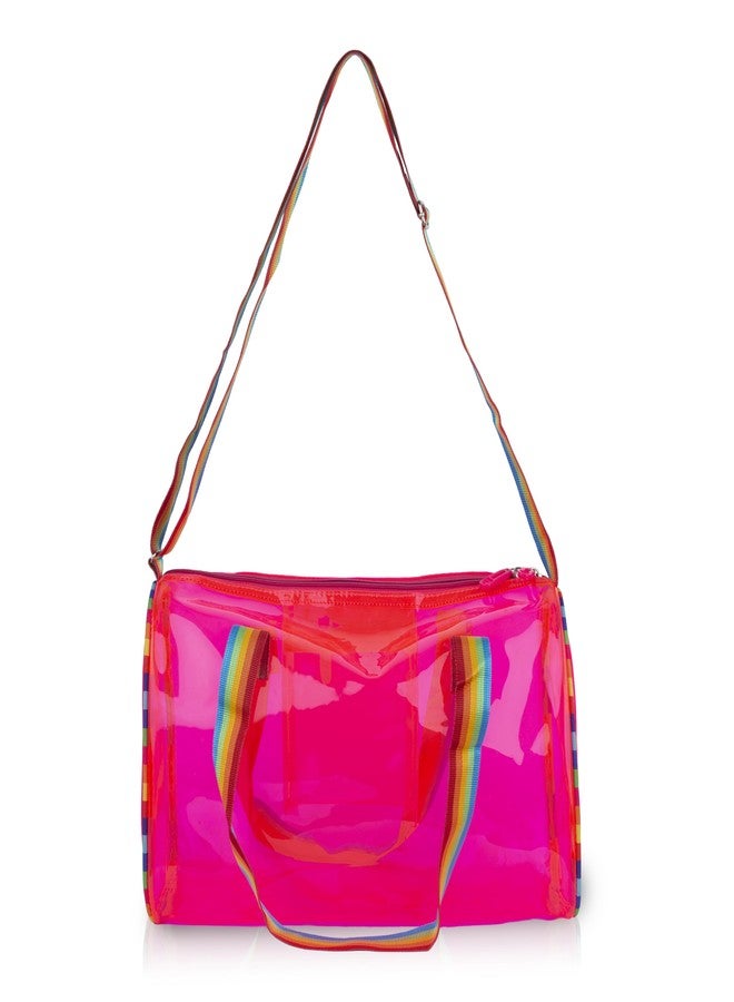 Echo Boomers See-Through Jelly Duffle - Pink Transparent Bag with Rainbow Handles | Trendy Handbag for School, Gym, Travel, Beach - Image 4