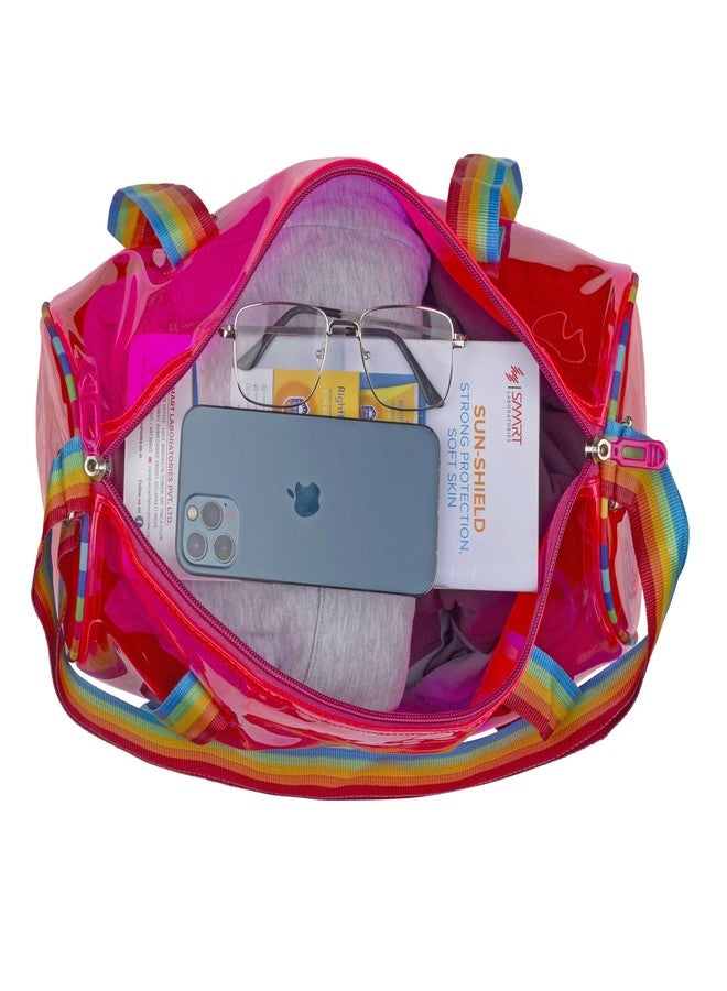 Echo Boomers See-Through Jelly Duffle - Pink Transparent Bag with Rainbow Handles | Trendy Handbag for School, Gym, Travel, Beach - Image 5