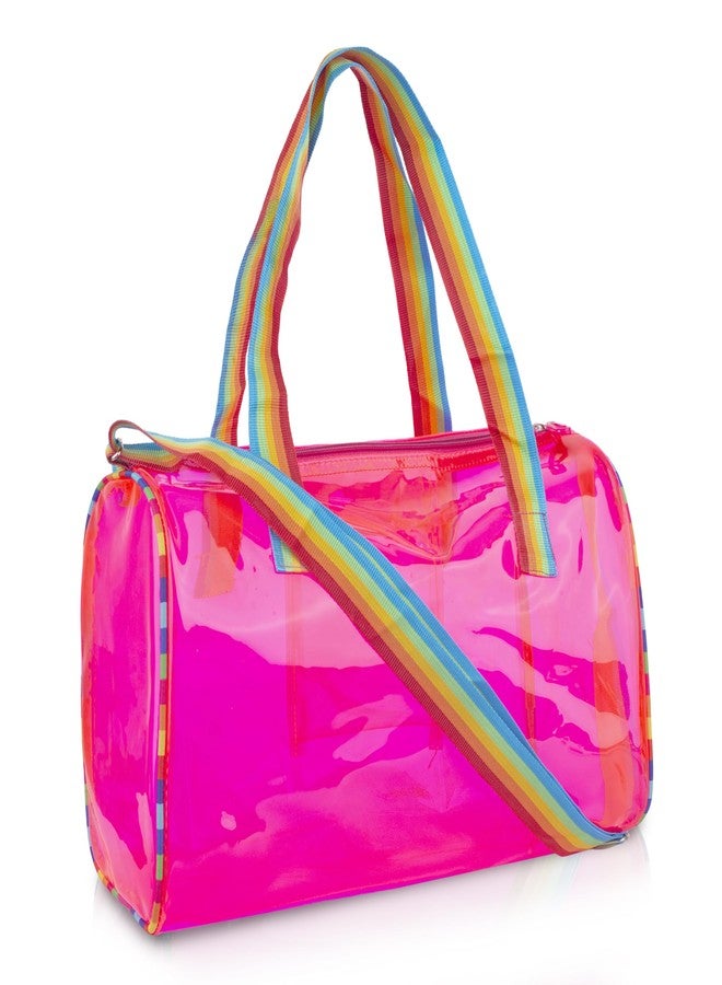 Echo Boomers See-Through Jelly Duffle - Pink Transparent Bag with Rainbow Handles | Trendy Handbag for School, Gym, Travel, Beach - Image 3