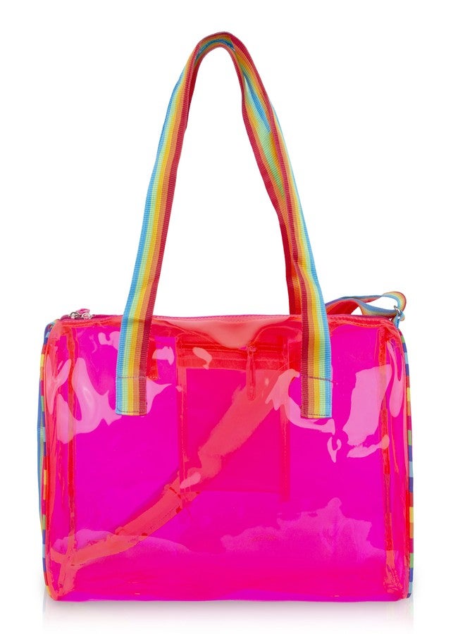 Echo Boomers See-Through Jelly Duffle - Pink Transparent Bag with Rainbow Handles | Trendy Handbag for School, Gym, Travel, Beach - Image 2
