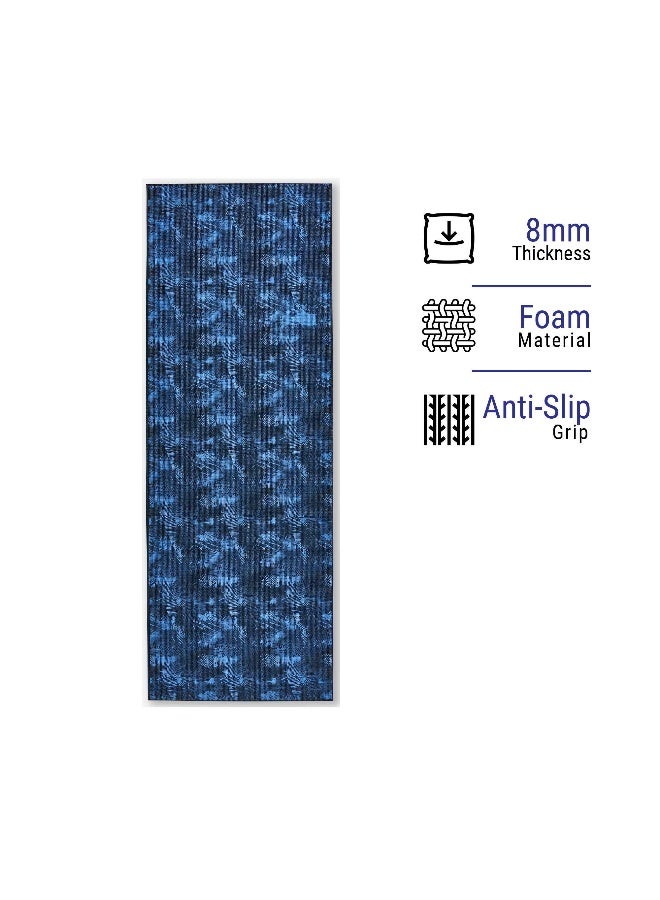 KIMJALY BY DECATHLON,Yoga Mat, 8 Mm Thick, 173 X 61 Cm, With Strap, Foam - Dark Blue Palm, Soft Yoga