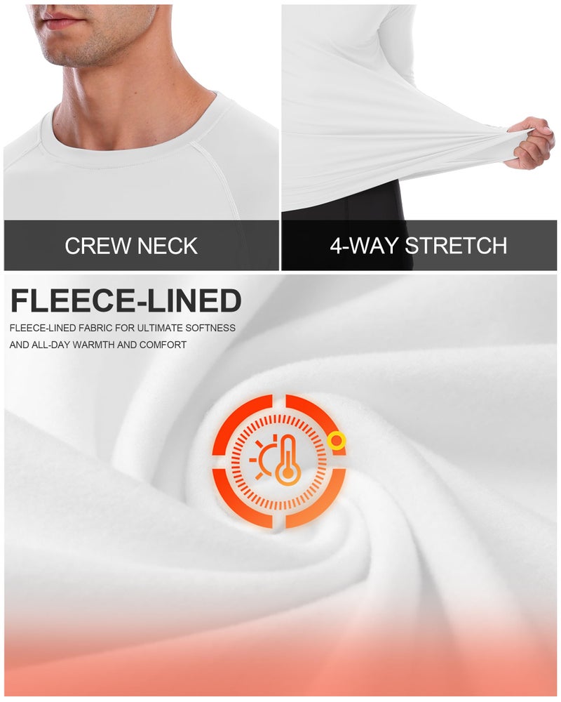 Roadbox Men's Thermal Compression Shirts, Long Sleeve Fleece Lined Undershirt, Cold Weather Workout Athletic Base Layer Top White - Image 4