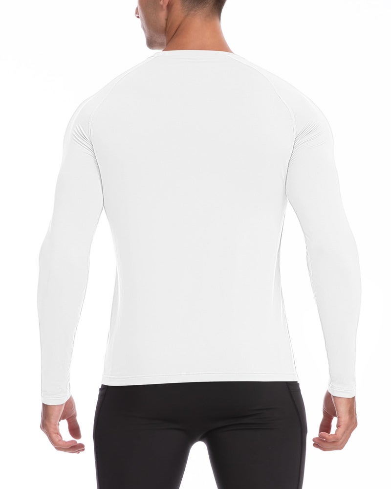 Roadbox Men's Thermal Compression Shirts, Long Sleeve Fleece Lined Undershirt, Cold Weather Workout Athletic Base Layer Top White - Image 2