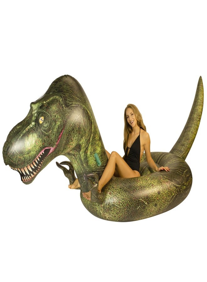 PoolCandy Gigantic Inflatable T-Rex Dinosaur Pool Raft - This Prehistoric Dino King Will Easily Carry 3 Adults All Day & Night, on Any Lake, Pool, Ocean or River. Gigantic Deluxe Inflatable Dinosaur. - Image 1