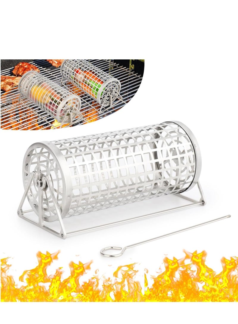 KASTWAVE Rolling Grilling Basket, BBQ Grill Basket, Rolling Grilling Baskets For Outdoor Grilling, Perfect For Vegetables, Fruit, Fries, Multifunctional Round Barbecue Cooking Accessory, 1 Pcs ﻿  - Image 1