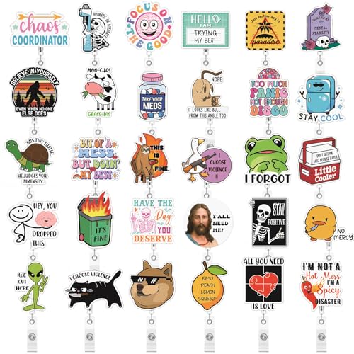 Yinkin 30PCS Funny Badge Reel Nurse Retractable Name ID Clips Badge Holder Bulk for Nurses Doctor Student Medical Assistant Coworker Office Accessories CNA Appreciation Gifts - Image 1