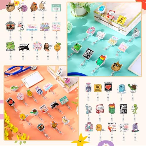 Yinkin 30PCS Funny Badge Reel Nurse Retractable Name ID Clips Badge Holder Bulk for Nurses Doctor Student Medical Assistant Coworker Office Accessories CNA Appreciation Gifts - Image 3
