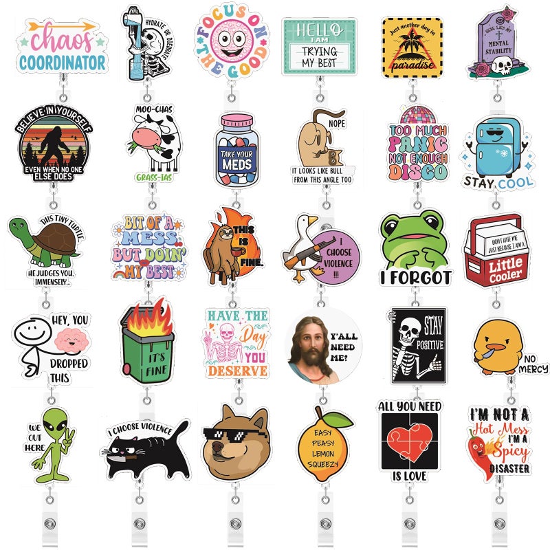 Yinkin 30PCS Funny Badge Reel Nurse Retractable Name ID Clips Badge Holder Bulk for Nurses Doctor Student Medical Assistant Coworker Office Accessories CNA Appreciation Gifts - Image 2