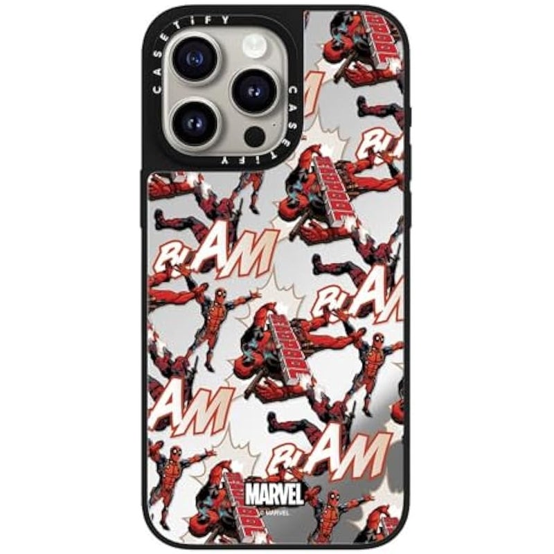 كاستيفي كاسيتي حافظة ميرور ايفون 15 برو ماكس 【ديدبول وولفيرين كو-لاب / حماية من السقوط بطول 5 أقدام/ماج سيف】 - حافظة بنمط ديدبول - فضي على اسود - Image 1