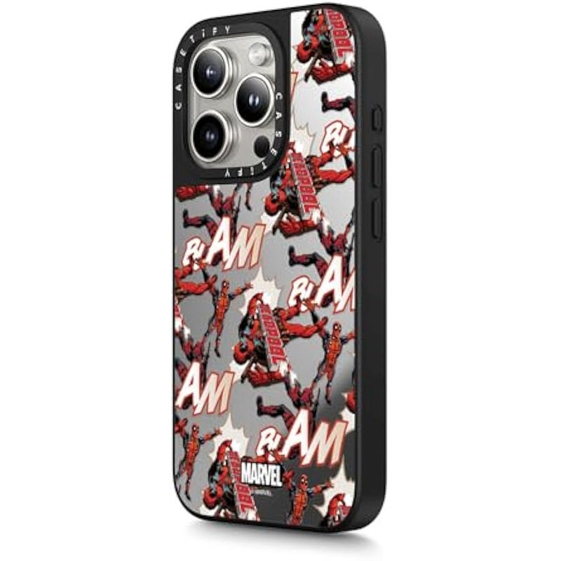 كاستيفي كاسيتي حافظة ميرور ايفون 15 برو ماكس 【ديدبول وولفيرين كو-لاب / حماية من السقوط بطول 5 أقدام/ماج سيف】 - حافظة بنمط ديدبول - فضي على اسود - Image 5