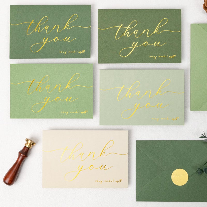 Crisky 50 Pcs Sage Green Thank You Cards With 50 Envelopes & 50 Stickers Simple, Chic, Elegant Greeting Cards Perfect for: Wedding/Business/Birthday/Graduation etc. 4 x 6 inches 50 Pack - Image 4
