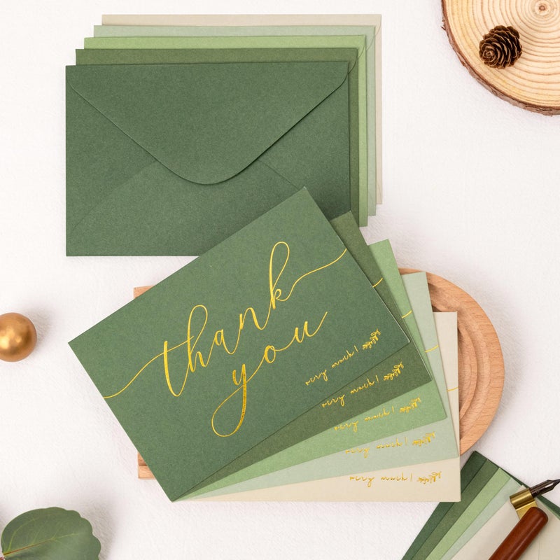 Crisky 50 Pcs Sage Green Thank You Cards With 50 Envelopes & 50 Stickers Simple, Chic, Elegant Greeting Cards Perfect for: Wedding/Business/Birthday/Graduation etc. 4 x 6 inches 50 Pack - Image 3