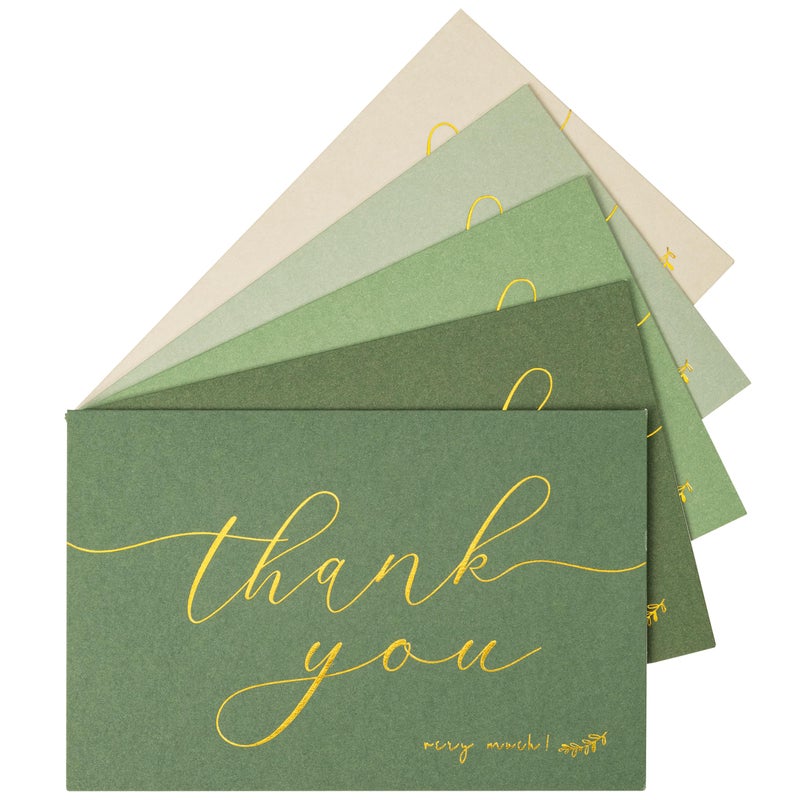 Crisky 50 Pcs Sage Green Thank You Cards With 50 Envelopes & 50 Stickers Simple, Chic, Elegant Greeting Cards Perfect for: Wedding/Business/Birthday/Graduation etc. 4 x 6 inches 50 Pack - Image 1