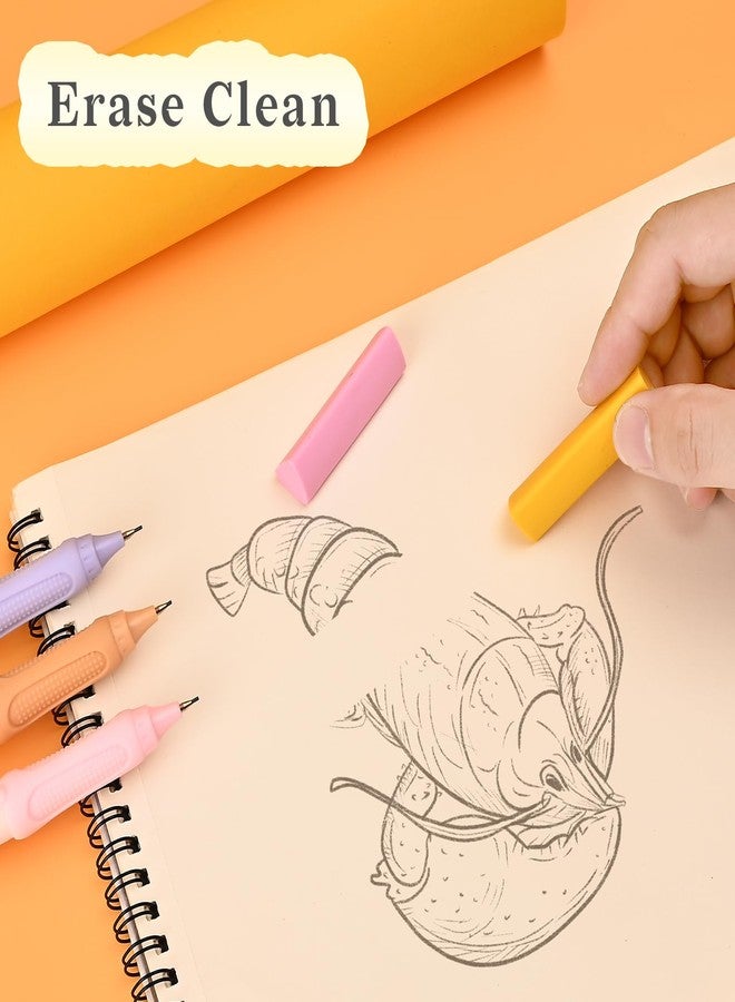Temiary Cute Mechanical Pencil Set with Case, 6 Pcs Medium Point 0.9 mm Pencils with 2 Tubes HB Lead Refills, 4 Pcs Erasers for School Supplies Student Writing, Drafting Sketching (Pastel) - Image 4