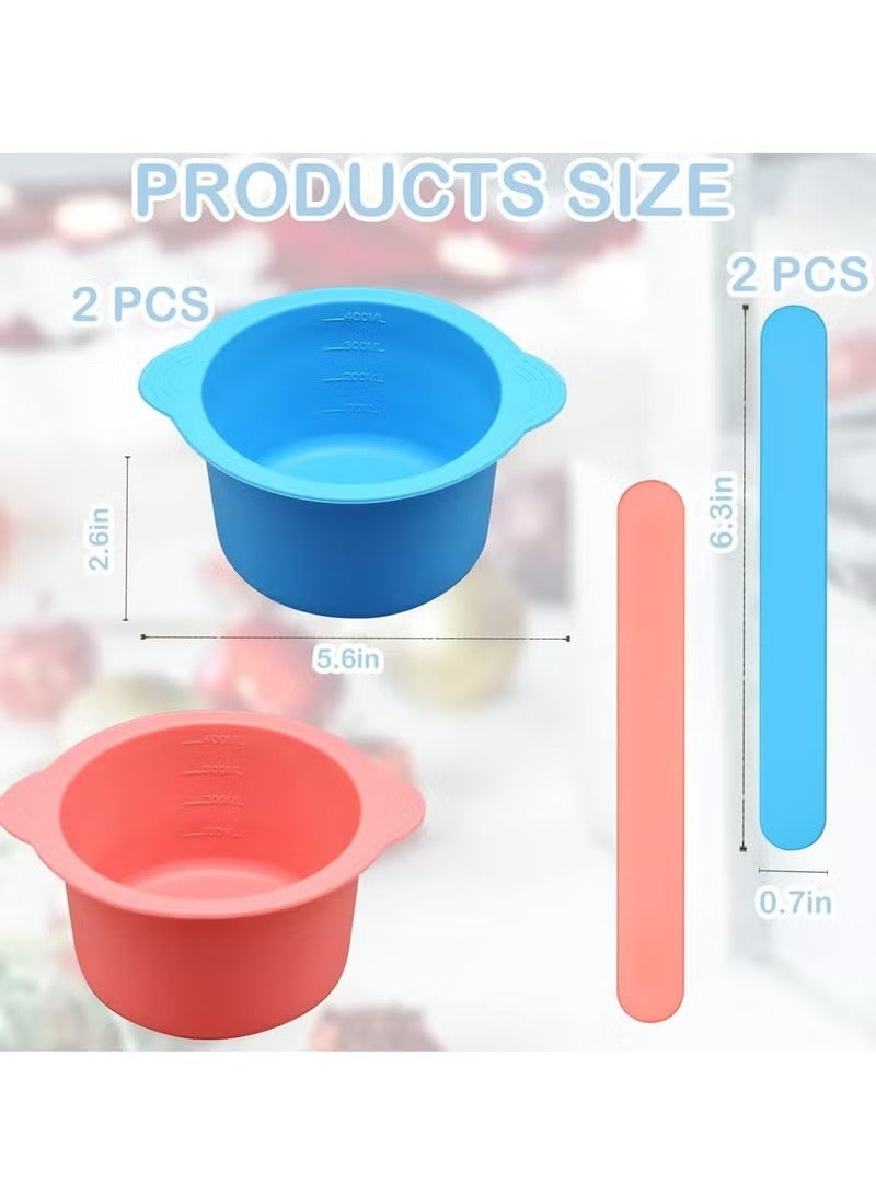 أخبار قطعتان من بطانة سخان الشمع السيليكونية، وعاء شمع سيليكون لسخان الشمع، وعاء بديل لوعاء تسخين الشمع القابل لإعادة الاستخدام، بطانة غير لاصقة لتسخين الشمع مع قطعتين من أعواد ملعقة الشمع لإزالة الشعر (أزرق، وردي) - Image 2