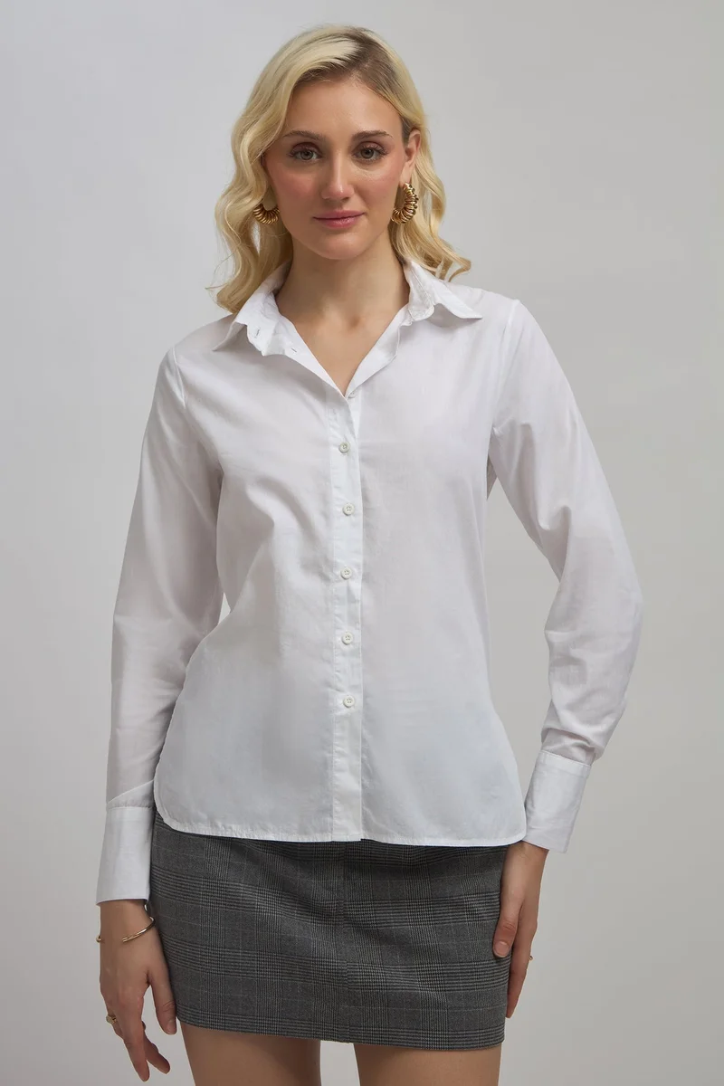 فيرجيو Solid Cotton Long Sleeve Formal Shirt for Women