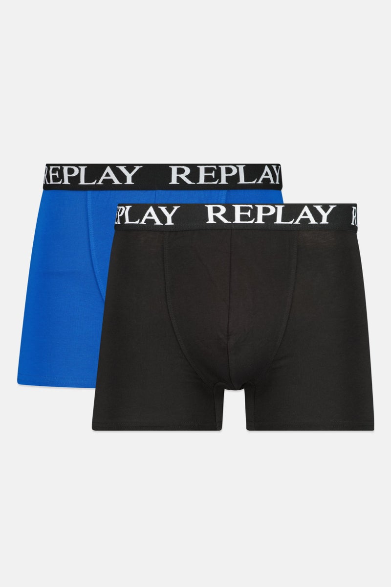 Replay Men 2 Pack Brand Logo Boxer Brief, Black/Blue  - Image 1