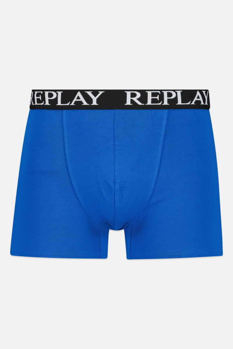 Replay Men 2 Pack Brand Logo Boxer Brief, Black/Blue  - Image 5