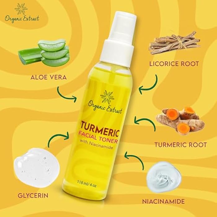 ORGANIC EXTRACT Turmeric Facial freshener - 4 fl oz / 118 ml - Skin Brightening Face freshener, Gently Removes Impurities - Skin Balancing & Pore-Reducing Toner - Hydrating Toner with Niacinamide - Image 4