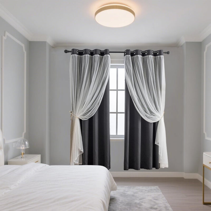 Anytime Home Curtains Blackout and Sheer Layered Solid Window Curtain Panel Pair with Grommet Top, 52Wx63L,Black - Image 5