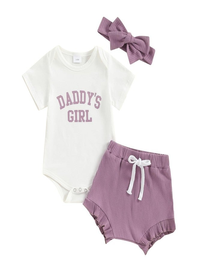 DNOMAID YZARC Daddy's Girl Baby Clothes Newborn Short Sleeve Romper Ribbed Shorts Headband Sets 3Pcs Infant Summer Outfits (Purple, 3-6 Months) - Image 1
