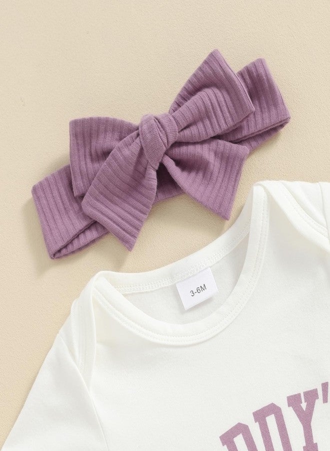 DNOMAID YZARC Daddy's Girl Baby Clothes Newborn Short Sleeve Romper Ribbed Shorts Headband Sets 3Pcs Infant Summer Outfits (Purple, 3-6 Months) - Image 4