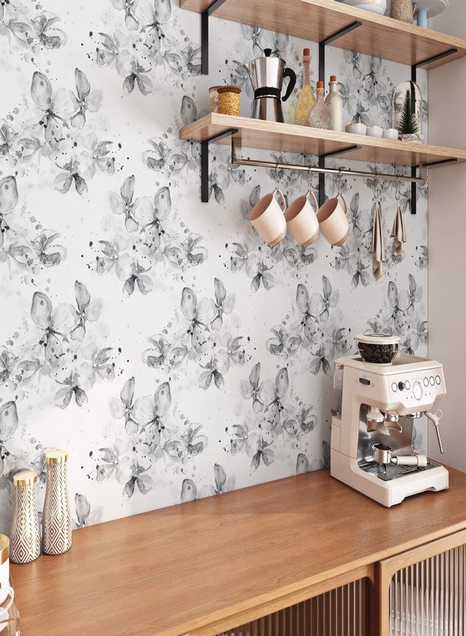 ReWallpaper ورق حائط ReWallpaper مقاس 17.5 بوصة × 23 قدمًا بنقشة زهور محايدة، قابل للتقشير واللصق، لون حبر حديث، رمادي أبيض، ملصق ورق حائط ذاتي اللصق، جداريات جدارية قابلة للإزالة، لفة ورق اتصال زخرفية بلون الأوركيد - Image 4