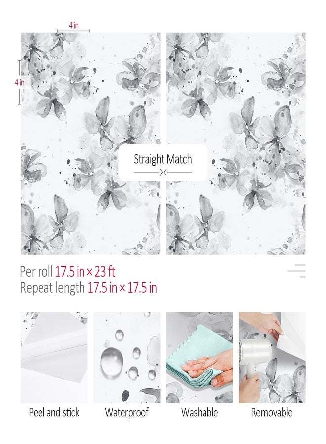 ReWallpaper ورق حائط ReWallpaper مقاس 17.5 بوصة × 23 قدمًا بنقشة زهور محايدة، قابل للتقشير واللصق، لون حبر حديث، رمادي أبيض، ملصق ورق حائط ذاتي اللصق، جداريات جدارية قابلة للإزالة، لفة ورق اتصال زخرفية بلون الأوركيد - Image 3