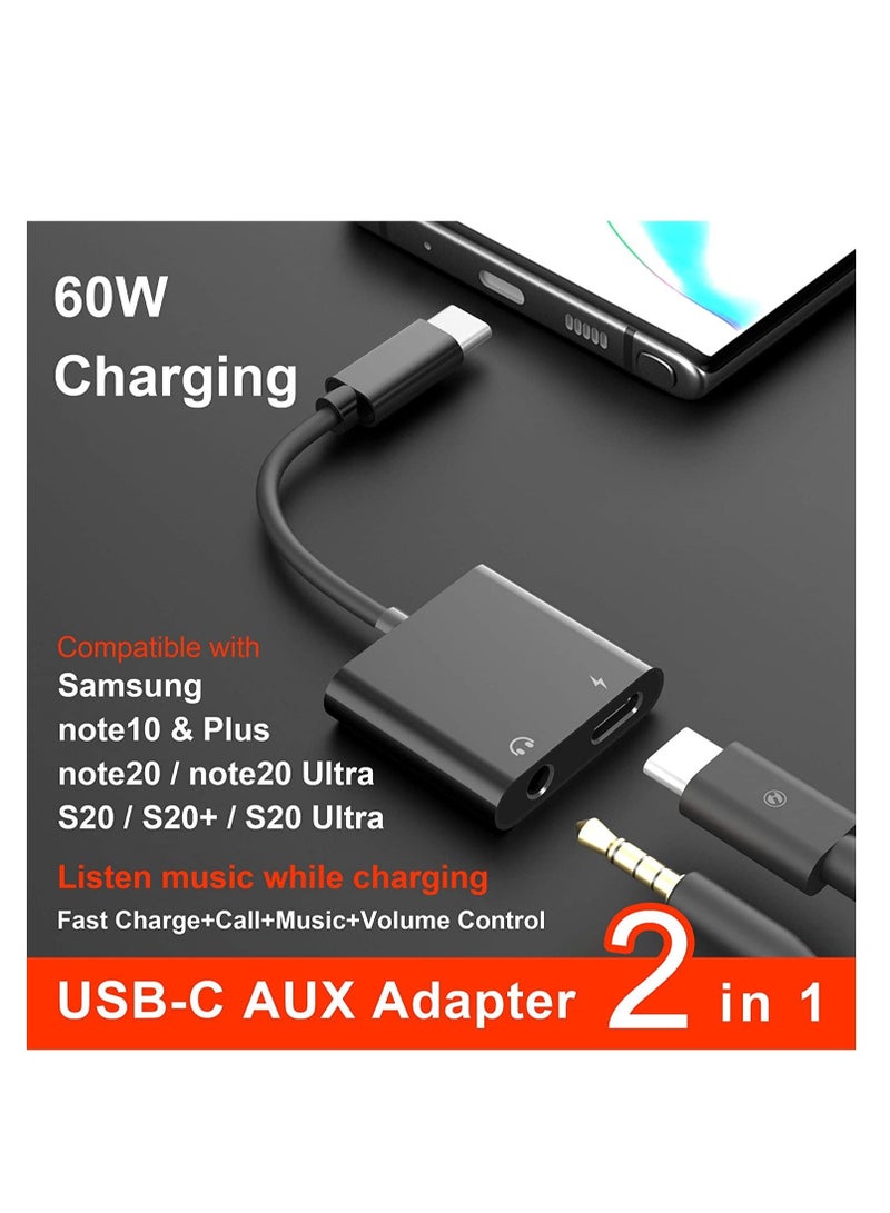 USB C to 3.5mm Headphone Adapter,60W Fast Charge,Type C Audio Jack Earphone Aux Converter Work for iPad Pro/Air 4,Samsung Galaxy S21/S20/FE 5G/+/Ultra/ Note 20/10/Plus Google Pixel 4/3/2 XL - Image 2