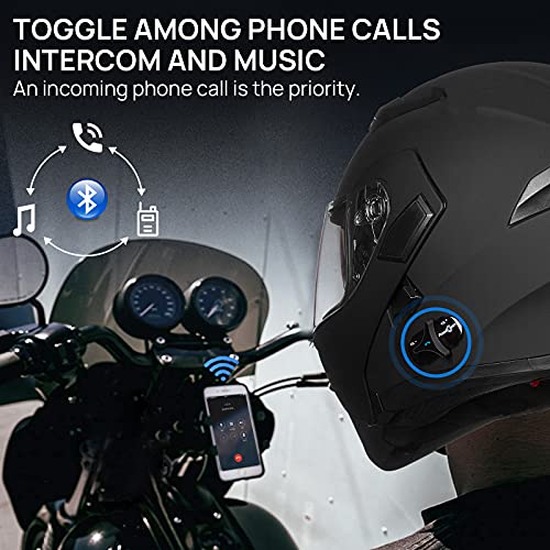 ILM Bluetooth Motorcycle Helmet Modular Flip up Full Face Dual Visor 6 Riders Group Intercom Mp3 FM Radio DOT Model 902BT PRO(Matte Black,Medium) - Image 4