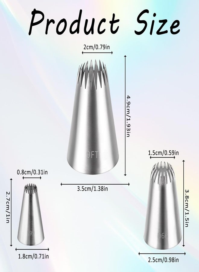 SynHHergyx 3Pcs Piping Tip,Stainless Steel Icing Piping Nozzle Tip Set French Star Pipings Tips Open Pastry Tips for Cake Decorating Flowers Shells & Scalloped Designs(3 Sizes) - Image 2