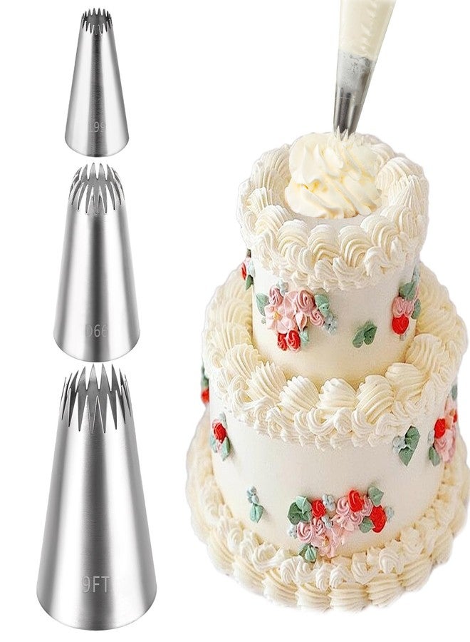 SynHHergyx 3Pcs Piping Tip,Stainless Steel Icing Piping Nozzle Tip Set French Star Pipings Tips Open Pastry Tips for Cake Decorating Flowers Shells & Scalloped Designs(3 Sizes) - Image 1
