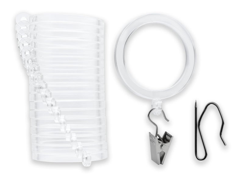 Blasthome Luxury Curtain Rings - Premium Acrylic - Pinhooks And Clips Included - 1 1/2"" Inside Diameter - Signature Collection  18 Rings For Two Standard Curtains - Clear Acrylic - Image 1